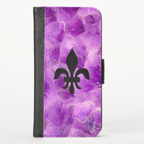 Gem Stone Pattern Amethyst  Black Onyx iPhone X Wallet Case