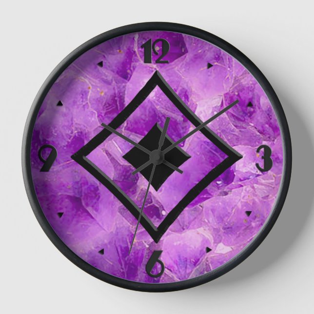 Gem Stone Pattern, Amethyst & Black Onyx Wall Clock (Front)