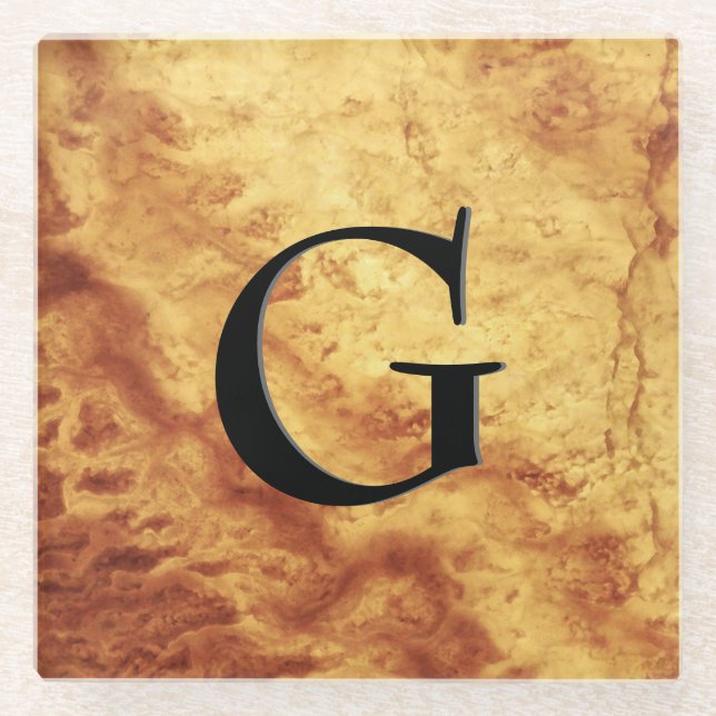 Gem Stone Pattern, Gold Tiger Eye & Black Onyx Glass Coaster (Front)