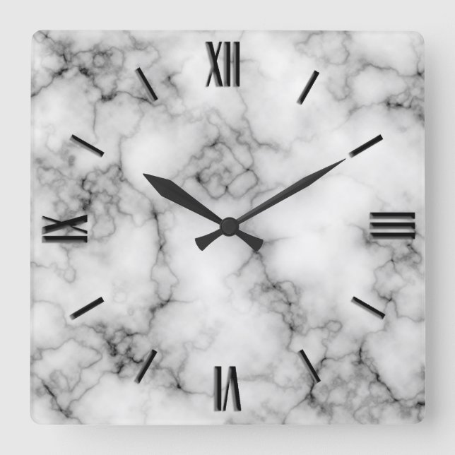 Gem Stone Pattern, Gray and Black Marble  Square Wall Clock (Front)