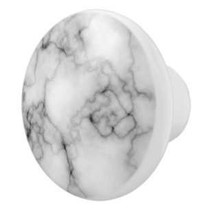 Gem Stone Pattern, Gray / Grey and White Marble Ceramic Knob