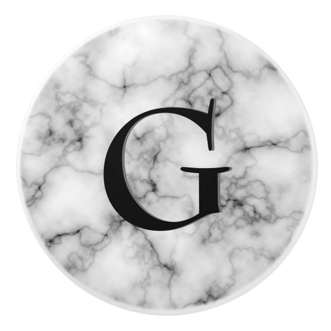Gem Stone Pattern, Gray / Grey Marble & Black Onyx Ceramic Knob (Front)