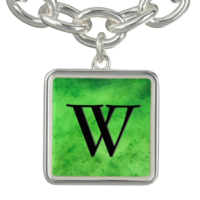 Gem Stone Pattern, Lime Green Jade & Black Onyx Charm Bracelet (Design)