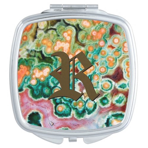 Gem Stone Pattern Ocean Jasper Green and Multi Compact Mirror