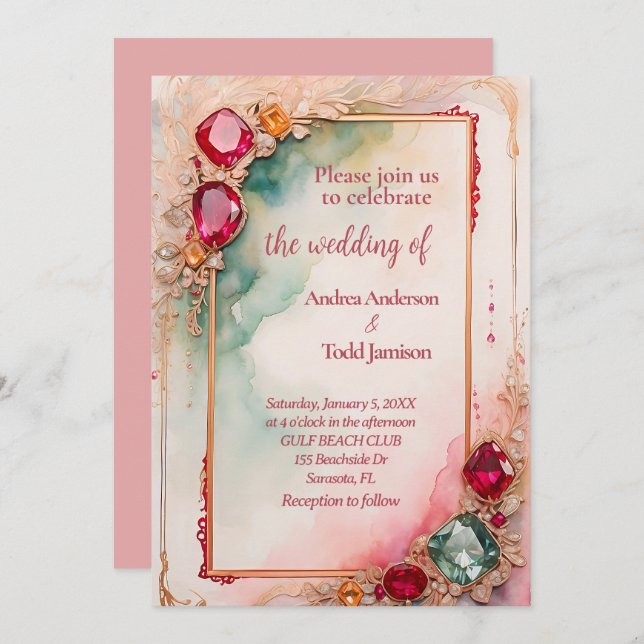 Gem stone wedding  invitation (Front/Back)