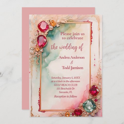 Gem stone wedding  invitation