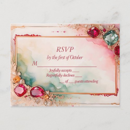 Gem stone wedding RSVP  Postcard