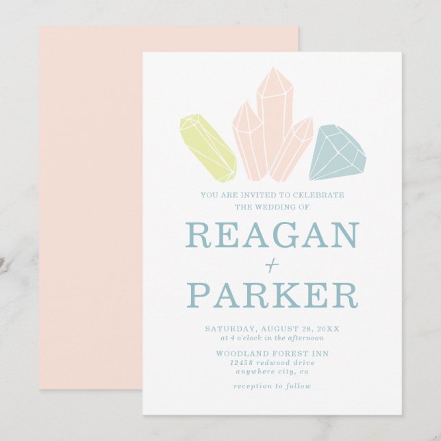 Gem Stones Elegant Blush Pink Pastel Wedding Invitation (Front/Back)