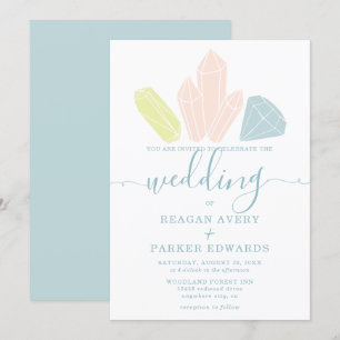 Gem Stones Elegant Pastel Blue Wedding Invitation
