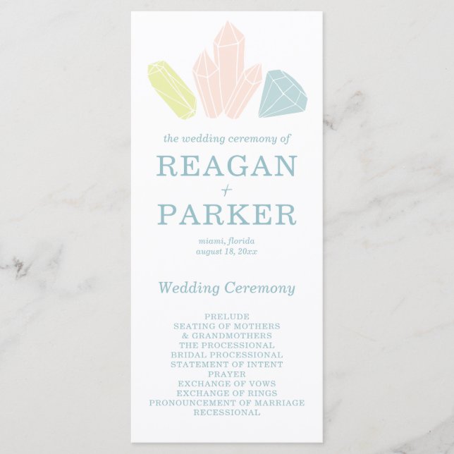 Gem Stones Modern Pastel Green Wedding Program (Front)
