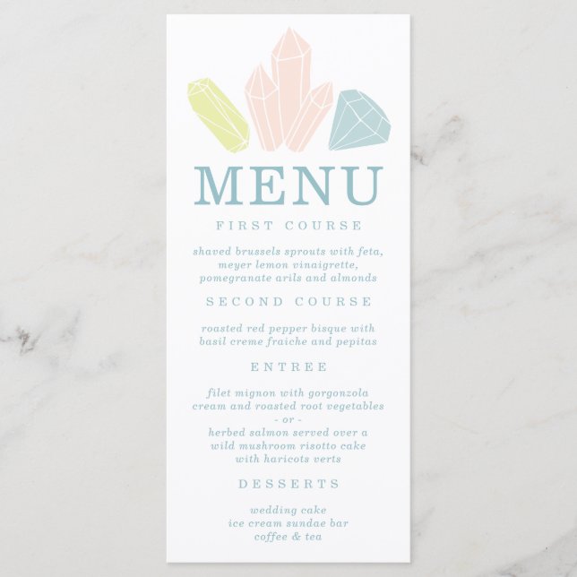 Gem Stones Pastel Blue Wedding Menu (Front)