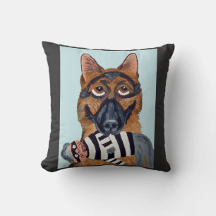 Geman Shepherd with Burglar Toy Throw Pillow