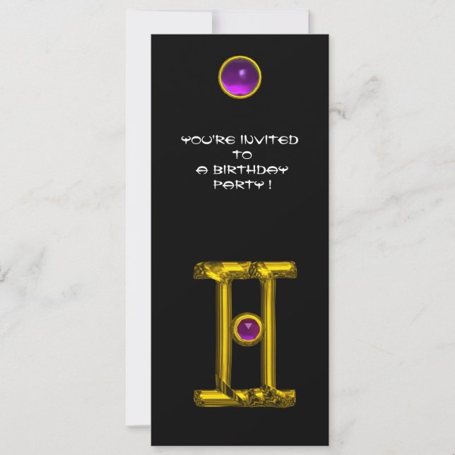 GEMINI ALEXANDRITE,amethyst bright yellow black Invitation (Front)