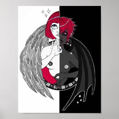 Gemini Angel Demon Anime Illustration Poster