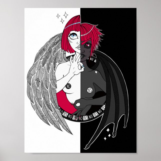 Gemini Angel Demon Anime Illustration Poster (Front)