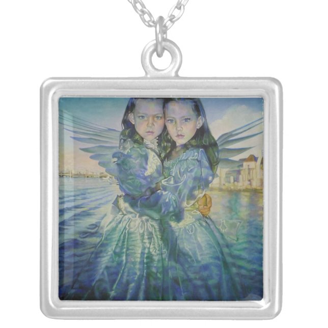 Gemini Angels Silver Plated Necklace (Front)