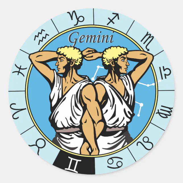 gemini astrological zodiac sign classic round sticker | Zazzle