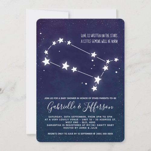Gemini Astrology Baby Shower Invitation