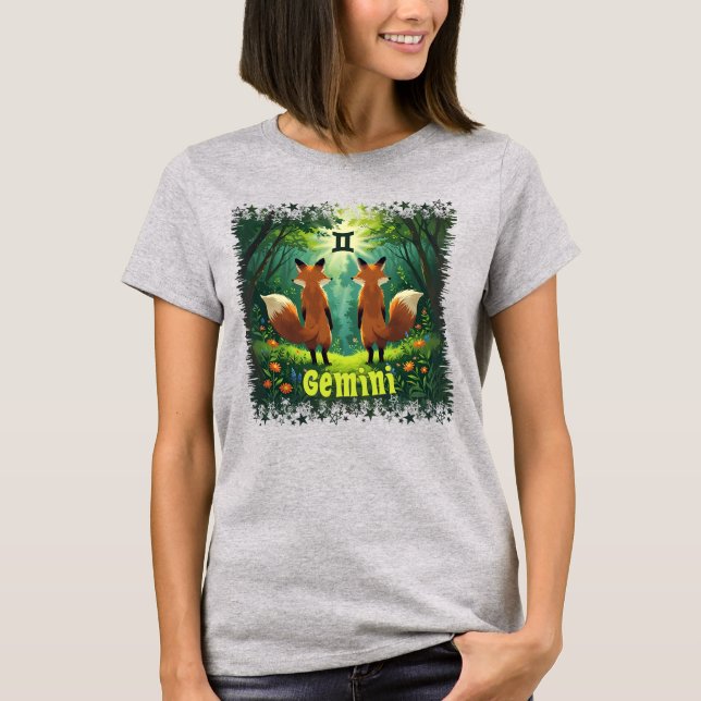 Gemini astrology birth sign zodiac fox twins T-Shirt (Front)