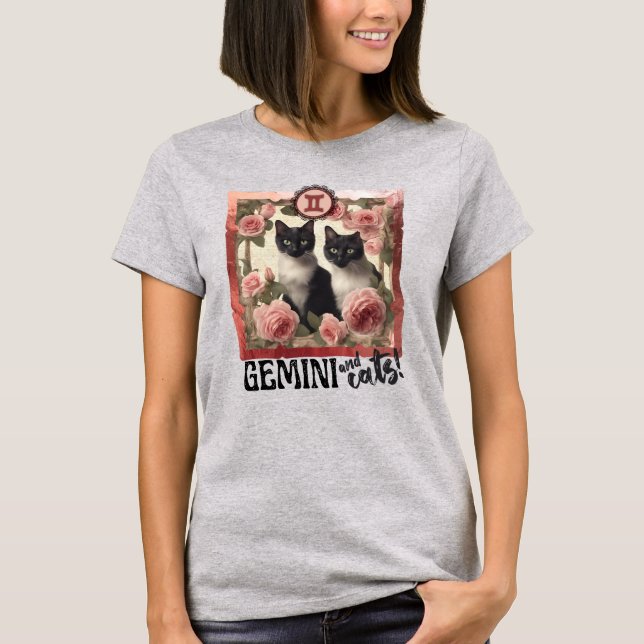 Gemini astrology birth sign zodiac kitty cat twins T-Shirt (Front)