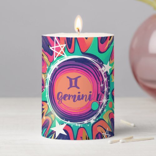Gemini astrology birth sign zodiac psychedelic pillar candle