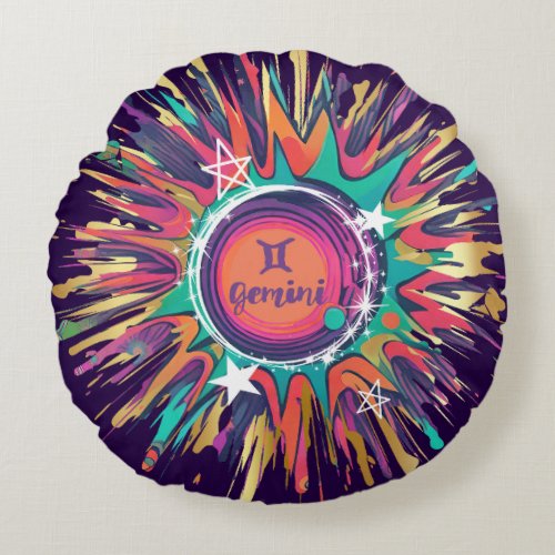 Gemini astrology birth sign zodiac psychedelic round pillow