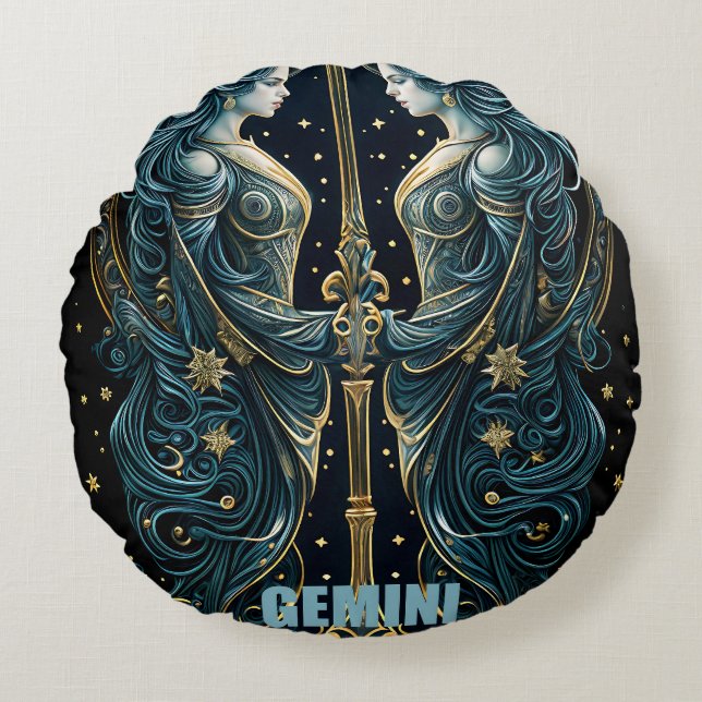 Gemini astrology sign round pillow (Front)