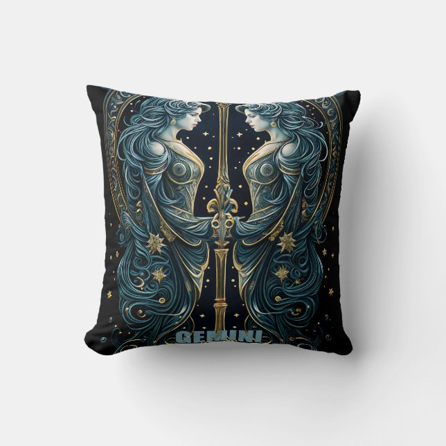 Gemini astrology sign throw pillow (Front)