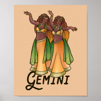 Gemini Belly Dancers Zodiac Bellydance Art Poster