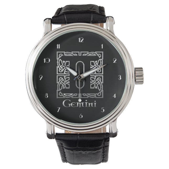 Gemini Birth Sign Celtic Knot Zodiac Wrist Watch (Front)
