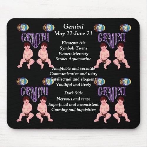 Gemini Birth Sign Zodiac Mouse Pad