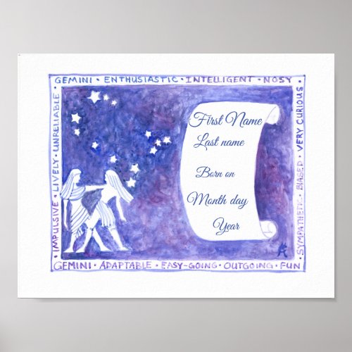 Gemini birthday art print