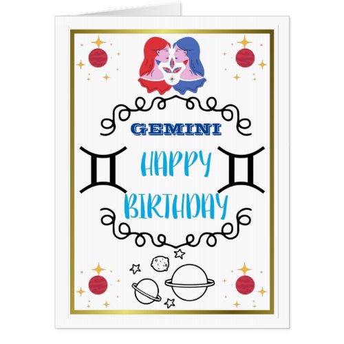 Gemini Birthday Card  Astrological Birthday Card