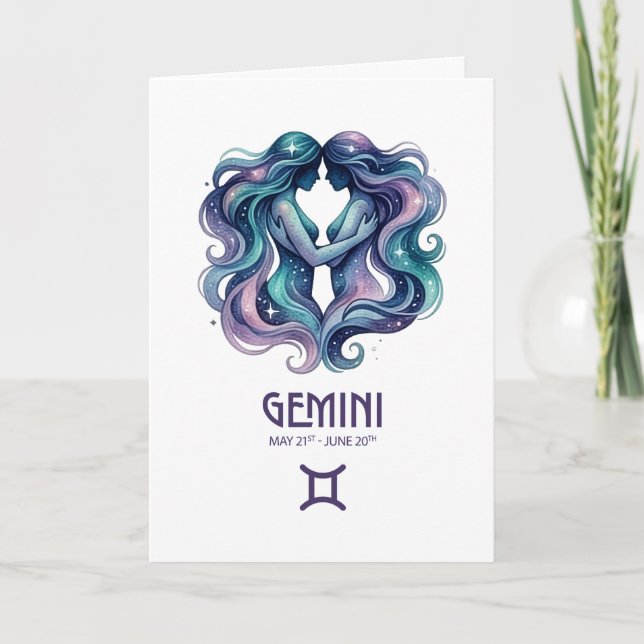 Gemini Birthday Card. Zodiac Astrology Card (Front)