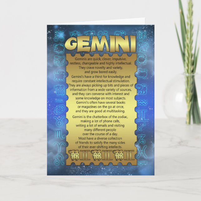 Gemini Birthday Card - Zodiac Birthday Card - Gemi (Front)