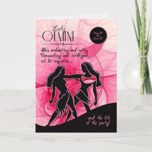 Gemini Birthday for Her Pink May 21st and June 21 Card
