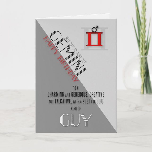 Gemini Birthday for Him May 21st to June 21st Card (Front)