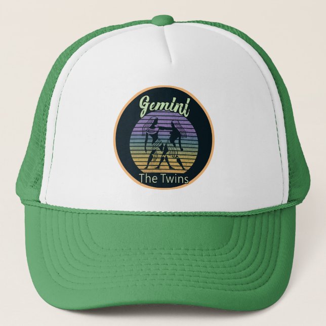 Gemini Birthday Gift--Cool Retro Sunset Zodiac Trucker Hat (Front)