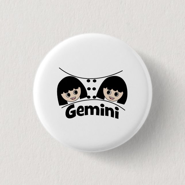 Gemini Birthday Zodiac Sign Twins Girls Button (Front)