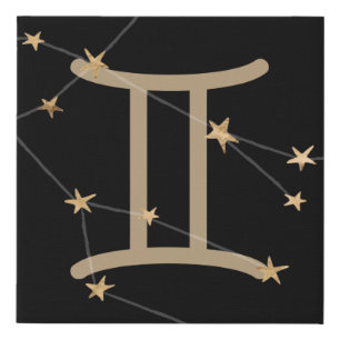 Gemini black and gold astrology constellation faux canvas print