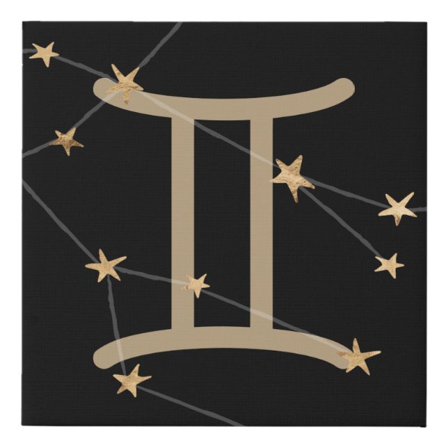 Gemini black and gold astrology constellation faux canvas print (Front)