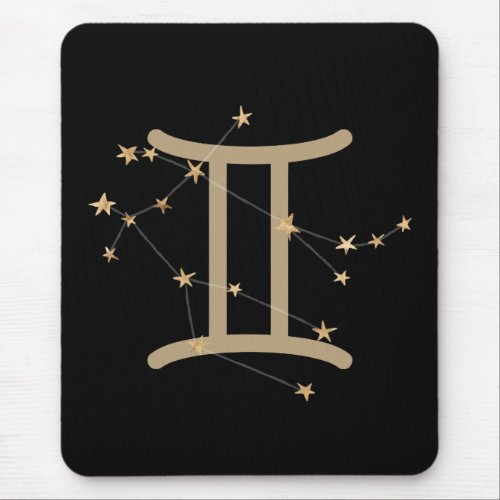 Gemini black and gold astrology constellation faux mouse pad