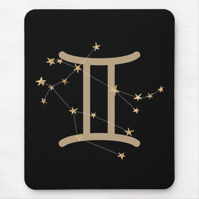 Gemini black and gold astrology constellation faux mouse pad (Front)