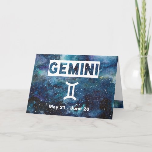 Gemini Blue Watercolor Galaxy Birthday Card