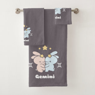 Gemini Bunnies Cuddles - Zodiac Harmony Bath Towel Set