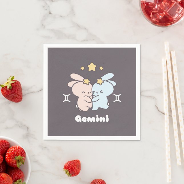 Gemini Bunnies Cuddles - Zodiac Harmony Napkins (Insitu)