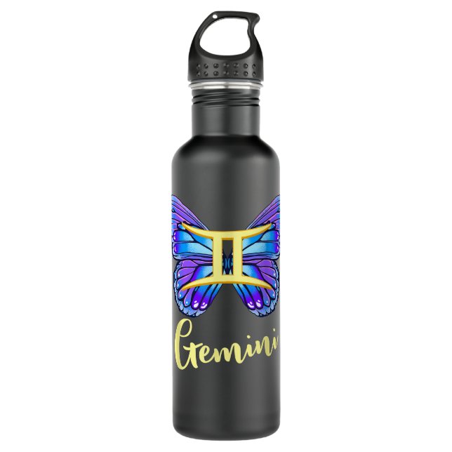 Gemini Butterfly Zodiac Sign of Butterfly Wings fo Stainless Steel Water Bottle (Front)