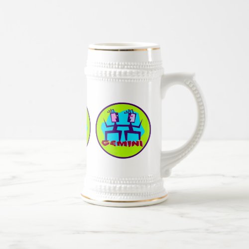 Gemini Cartoon Zodiac Astrology design Beer Stein