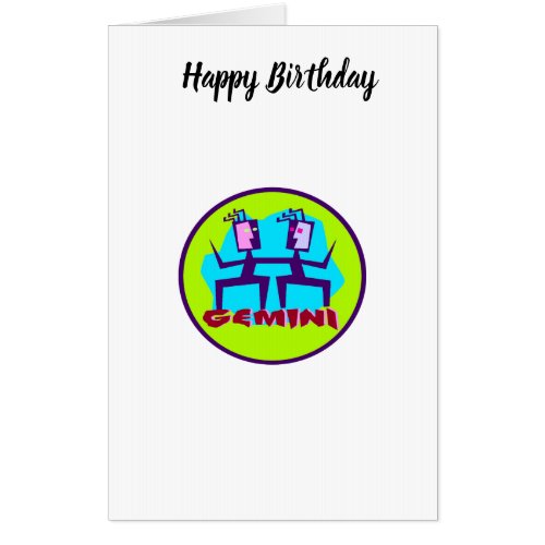 Gemini Cartoon Zodiac Astrology design Card