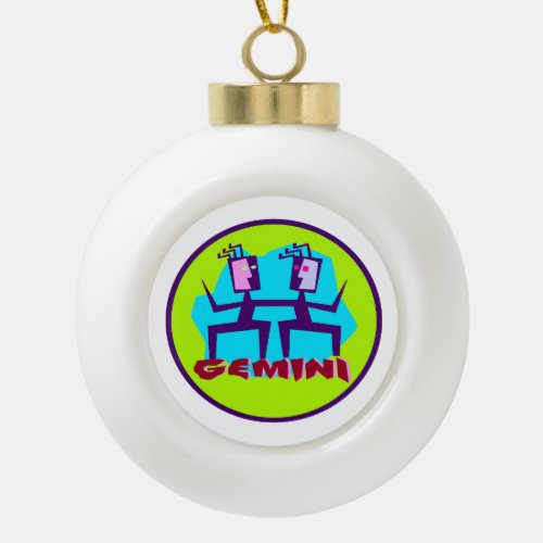 Gemini Cartoon Zodiac Astrology design Ceramic Ball Christmas Ornament